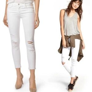 J Brand White Ankle Cropped Distressed Jeans  Sz 26